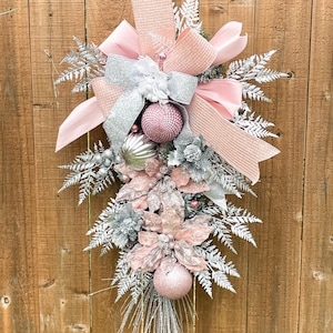 Christmas swag, pink Christmas swag, Christmas swag for front door, pink Christmas decor, pink Poinsettia, Christmas decor, Christmas wreath