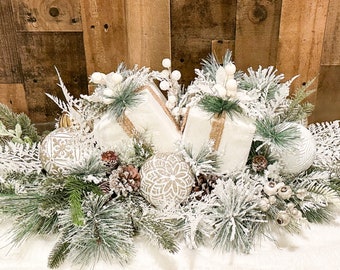 Christmas centerpiece, large Christmas table decor, luxe Christmas centerpiece, Christmas gift box table decor, Christmas giftbox, gift idea