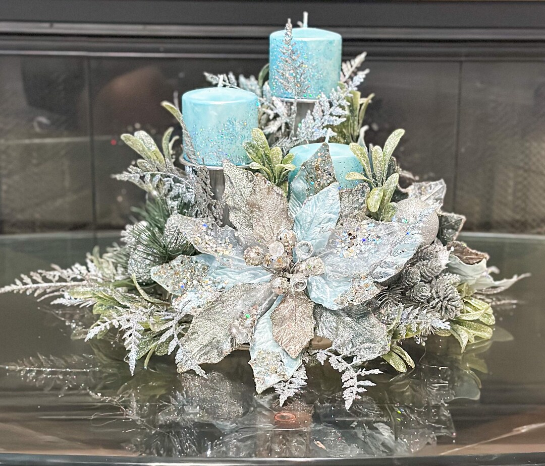 Christmas Centerpiece, Blue Christmas Centerpiece, Large Christmas ...