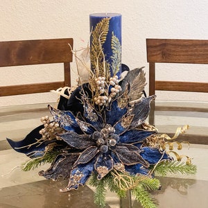 Christmas centerpiece, Christmas table decor, large Christmas centerpiece, navy Christmas centerpiece, navy Christmas decor, navy florals