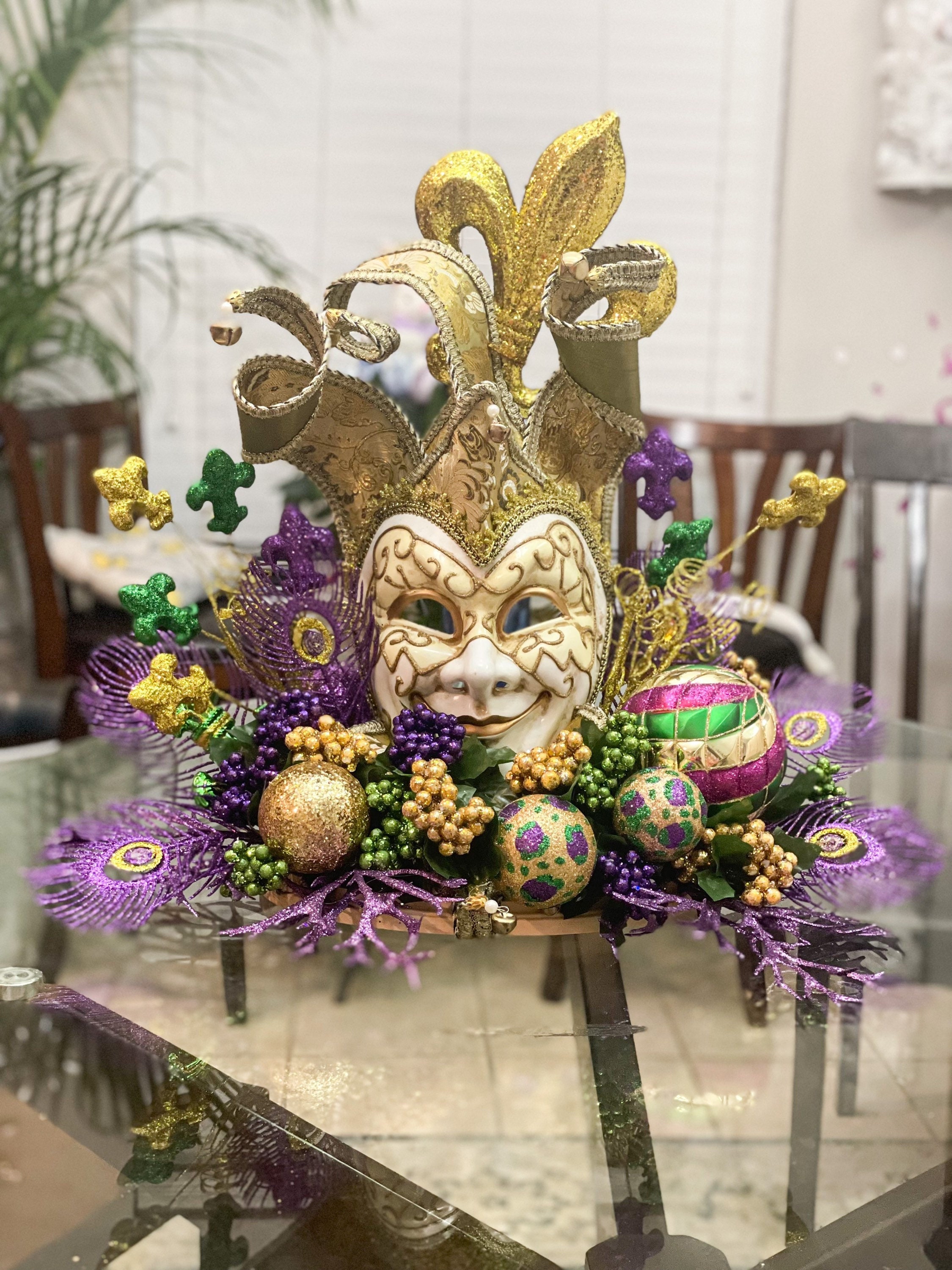 Mardi Gras Centerpiece, Mardi Gras Table Decor, Mardi Gras, Large