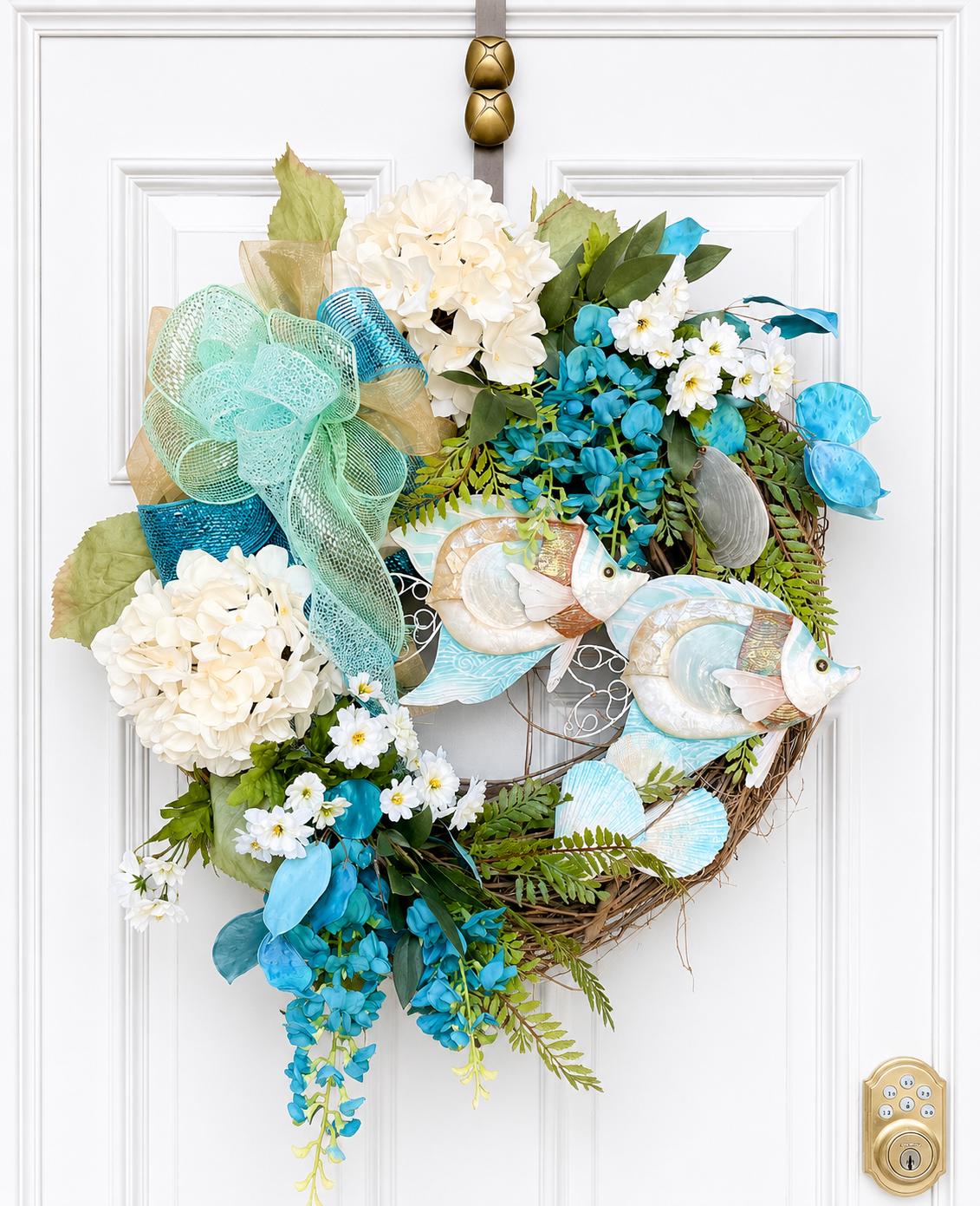 Luxury Coastal Wreath for Front Door, Beach House Decor, Nautical Fish ...