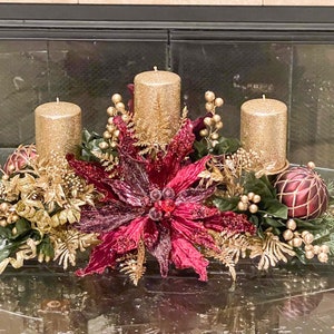 Christmas Centerpiece, Christmas floral arrangement, Christmas poinsettia, large centerpiece, Christmas decor, burgundy floral centerpiece,