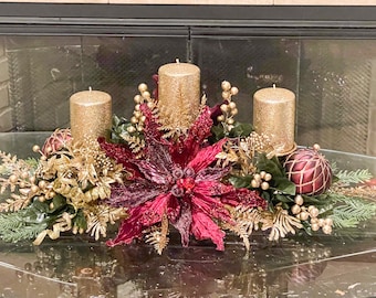 Christmas Centerpiece, Christmas floral arrangement, Christmas poinsettia, large centerpiece, Christmas decor, burgundy floral centerpiece,