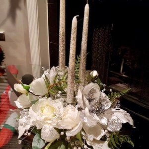 Wedding centerpiece, wedding candle holder, bridal shower decor, Designer centerpiece, white roses centerpiece, crystal centerpiece, image 5