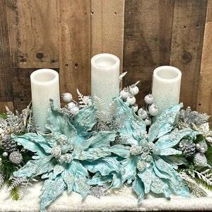 Large blue Christmas centerpiece, large Christmas centerpiece, Christmas floral arrangement, ice blue Christmas decor, XL floral arrangement image 9