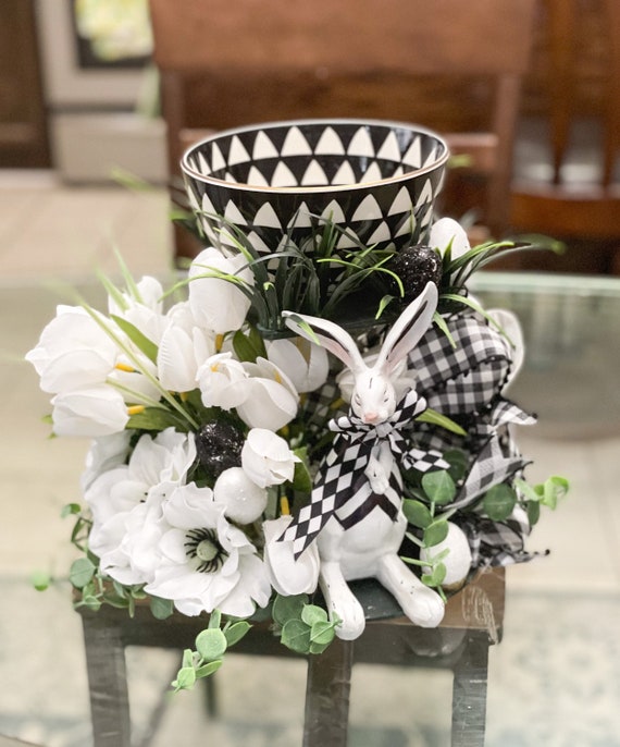 Easter Bunny Centerpiece, Easter Centerpiece, White and