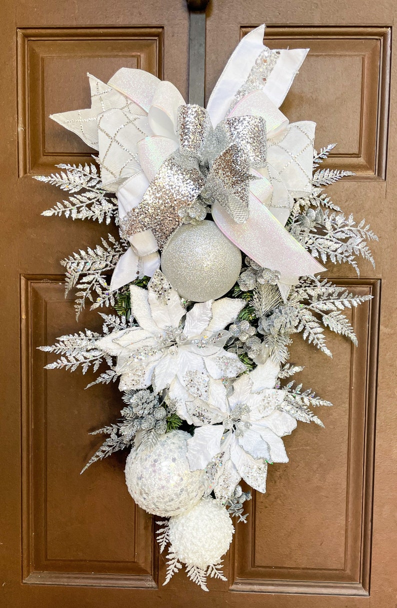 Christmas wreath, Christmas swag, white Christmas swag, white Christmas wreath, large white Christmas swag, Christmas gift, white Christmas image 2