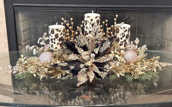 Christmas Centerpiece, Large Black Christmas Decor, Large Leopard