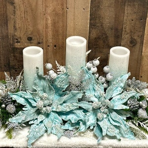 Large blue Christmas centerpiece, large Christmas centerpiece, Christmas floral arrangement, ice blue Christmas decor, XL floral arrangement image 4