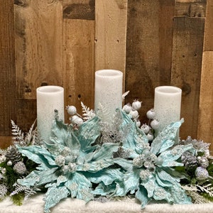 Large blue Christmas centerpiece, large Christmas centerpiece, Christmas floral arrangement, ice blue Christmas decor, XL floral arrangement image 5