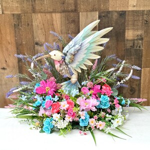 Sommer Dekor, Kolibri Dekor, Sommer Herzstück, Vogel Herzstück, Kolibri Figur, Vogel Tischdekor, Wildblumen Herzstück