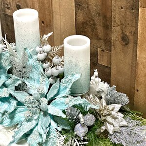 Large blue Christmas centerpiece, large Christmas centerpiece, Christmas floral arrangement, ice blue Christmas decor, XL floral arrangement image 7