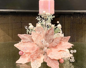 Christmas centerpiece, pink Christmas centerpiece, pink floral arrangement, rose-gold Christmas centerpiece , pink Christmas decor,