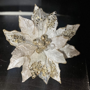 Champagne poinsettia, XL champagne  Christmas poinsettia, poinsettia stem, cream velvet Christmas flower, embellished Christmas flower