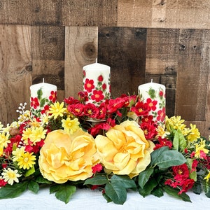 Everyday centerpiece, large floral arrangement, summer table decor, large floral arrangement, large dining table decor, hand painted candles