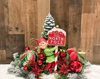 Winter centerpiece, holiday centerpiece, elf centerpiece, elf figurine, Christmas centerpiece, elf table decor, Christmas gift