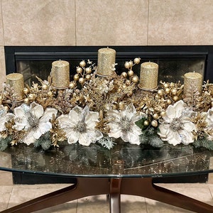 7 candle XXL Christmas centerpiece, XXl Christmas centerpiece, champagneChristmas centerpiece, long Christmas centerpiece,