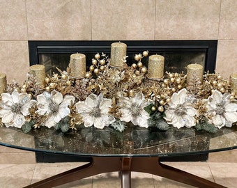 7 candle XXL Christmas centerpiece, XXl Christmas centerpiece, champagneChristmas centerpiece, long Christmas centerpiece,