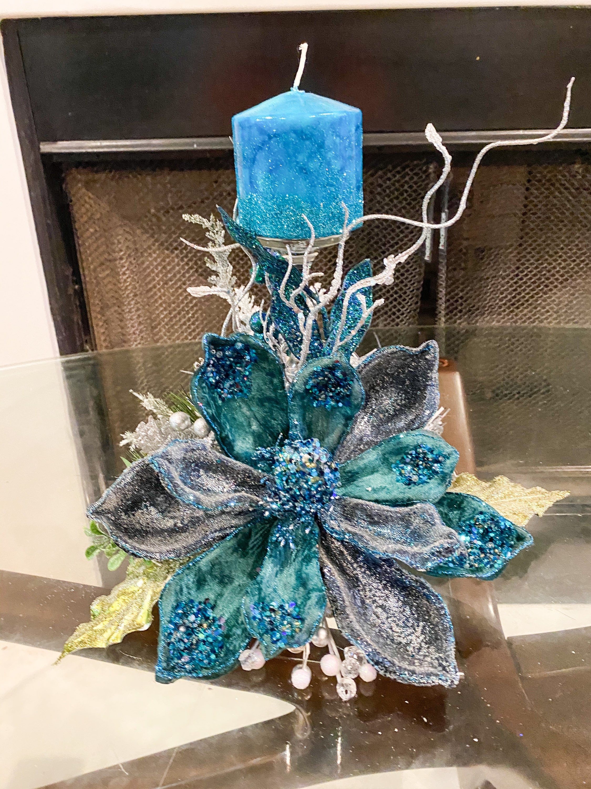 Christmas Centerpiece Teal Christmas Centerpiece Teal Decor Etsy Canada