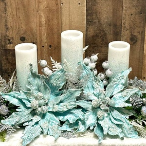 Large blue Christmas centerpiece, large Christmas centerpiece, Christmas floral arrangement, ice blue Christmas decor, XL floral arrangement image 3