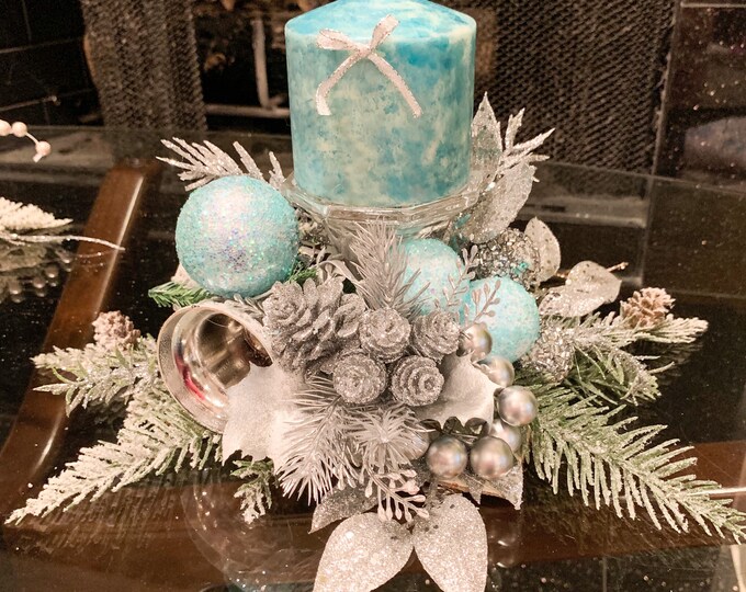 Blue Christmas Centerpiece, Blue Christmas Decor, Blue Christmas