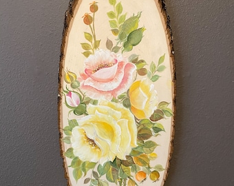 Peinture originale de rose sur le bois, main rose de roses peintes sur le bois, bois peint à la main, florals peints à la main, idée de cadeau de ressort, décor de mur,