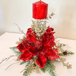 Christmas centerpiece, Red Christmas Centerpiece, Red Magnolia centerpiece, Christmas decor, Christmas candle holder, Red Centerpiece, image 4