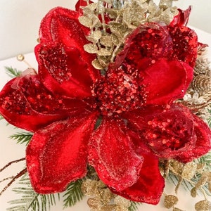 Christmas centerpiece, Red Christmas Centerpiece, Red Magnolia centerpiece, Christmas decor, Christmas candle holder, Red Centerpiece, image 7