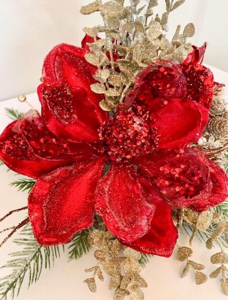 Christmas centerpiece, Red Christmas Centerpiece, Red Magnolia centerpiece, Christmas decor, Christmas candle holder, Red Centerpiece, image 7