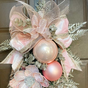 Christmas swag, pink Christmas swag, Christmas swag for front door, pink Christmas decor, pink Magnolia, Christmas decor, Christmas wreath image 5