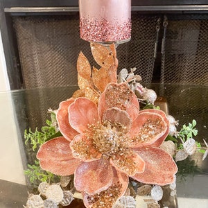 Christmas Centerpiece, Christmas floral arrangement, Christmas magnolias, rose gold decor, Christmas decor, rose gold centerpiece,