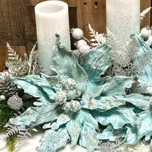 Large blue Christmas centerpiece, large Christmas centerpiece, Christmas floral arrangement, ice blue Christmas decor, XL floral arrangement image 8