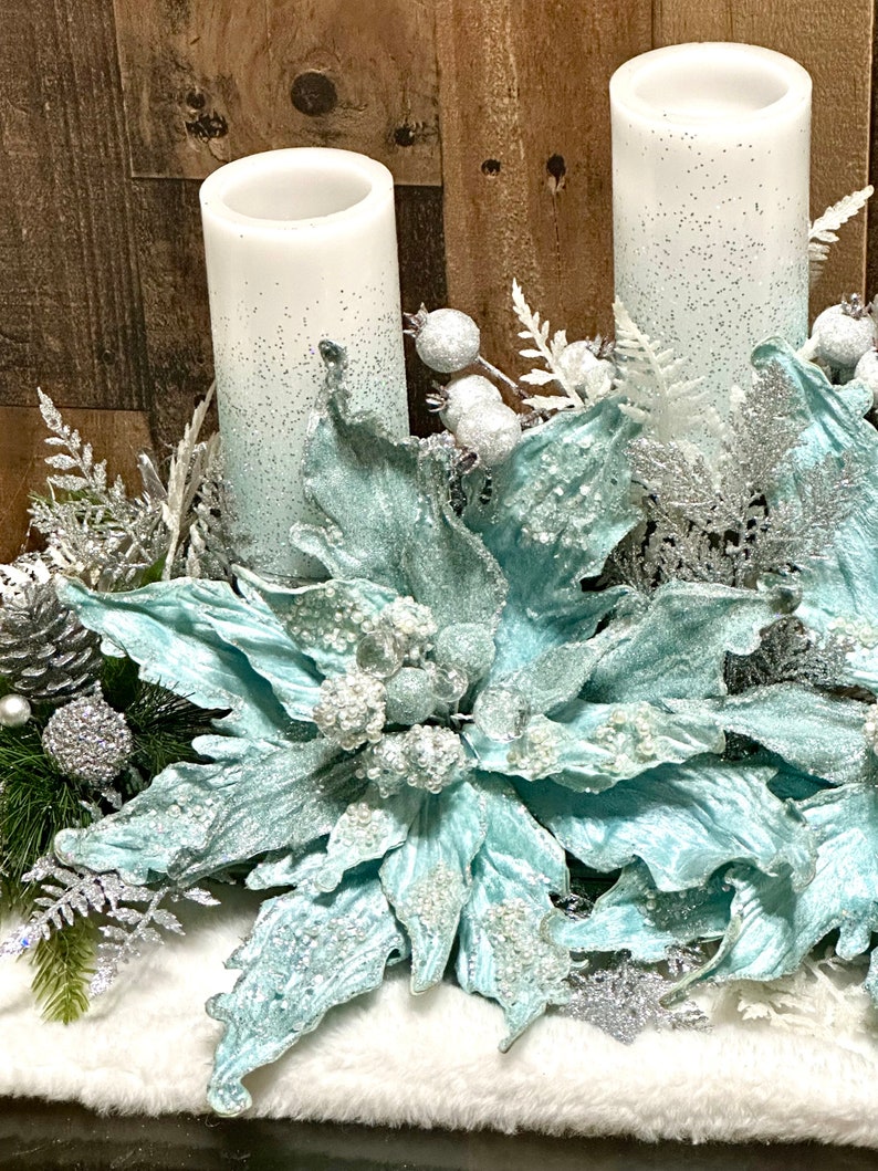 Large blue Christmas centerpiece, large Christmas centerpiece, Christmas floral arrangement, ice blue Christmas decor, XL floral arrangement image 8