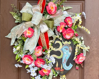 Ganesha wreath, Ganesha painting, ganpati wreath, ganpati door decor, Hindu door decor, ganpati painting, Indian door decor, Indian art,