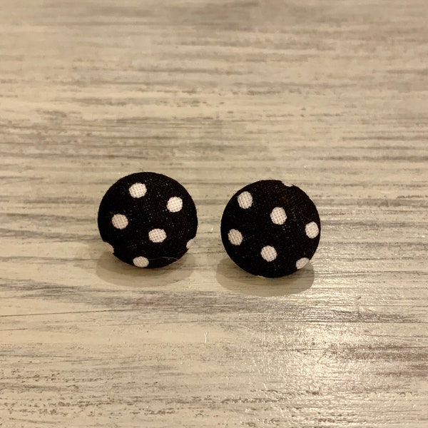 Black and White Polka Dot Button Earrings- 5/8 inch