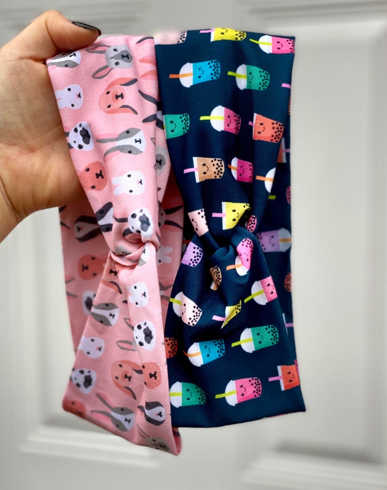 stretchy and comfortable Easter Bunny /& Boba Tea Twist Headbands Headband made for Everything! Super soft