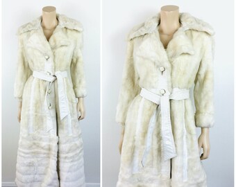 XS 1970s Convertible Brown Faux Fur Coat Leather Bolero Jacket