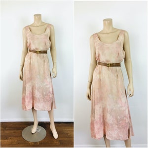 Vintage 1990s Muted TIE DYE Effect LOOSE Fit Crinkled Rayon Aline Tunic Dress
