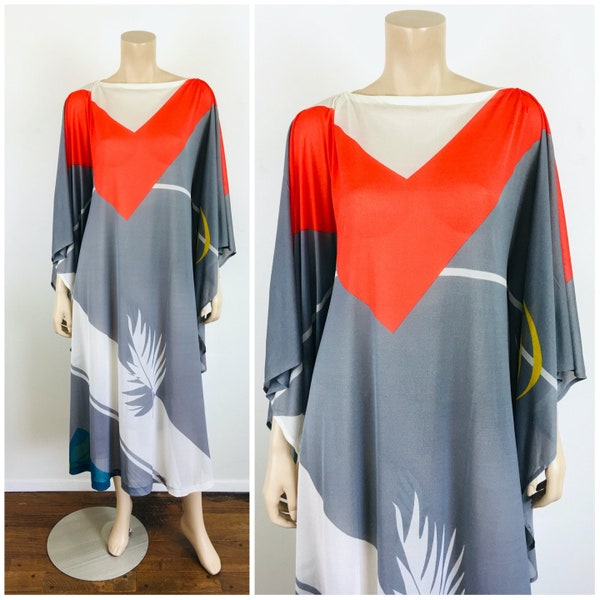 Vintage 1980s GOTTEX GEOMETRIC Print CAFTAN / Beach Swimsuit Coverup Dress