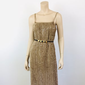 Vintage 1980s PLEATED SEQUIN DRESS by Jeanne Marc / Loose Fit / Dark Gold Color