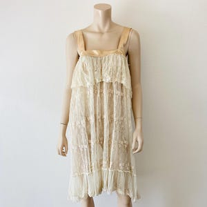 Vintage SHEER ANTIQUE Ruffled LACE Babydoll Dress