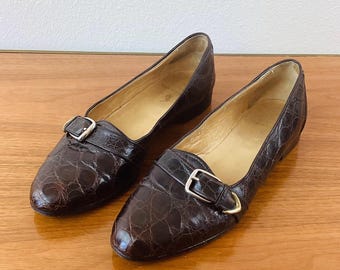 Vintage 1990s RALPH LAUREN Brown Reptile Leather Loafers  display picture 1
