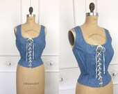 90s Vintage DENIM Lace Up CORSET TOP 1990s