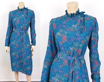 Vintage 1980s DIANE VON FURSTENBERG Tiny Floral Print Ruffled Trim Dress