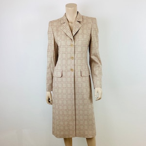 Vintage LOUIS FERAUD GEOMETRIC Tan & Red Long Minimalist Jacket Coat