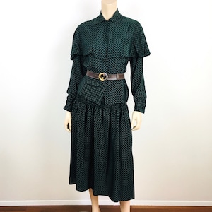 Vintage 1980s CALVIN KLEIN Silk SHAWL Collar Blouse & Smocked Skirt Set