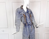 80s Vintage ACID WASH Denim JUMPSUIT Leather Lace Up 1980s