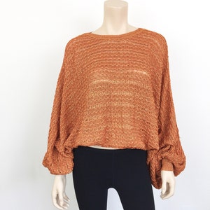 Vintage 1980s HUGE BALLOON Batwing SLEEVE Saffron Metallic Disco Top / Blouse