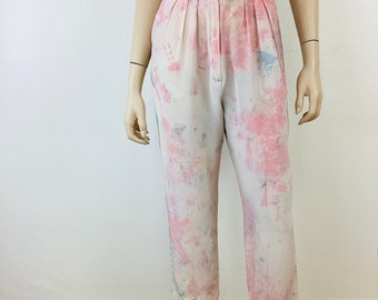 Vintage 1990s MINIMALIST PASTEL Tie Dyed SILK Pants / Trousers